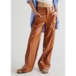 NWT Free People Star Crossed Lovers Leather Straight Leg Pants
